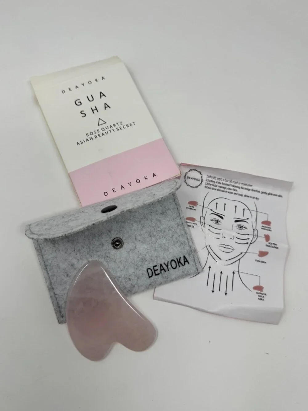 DEAYOKA Rose Quartz Gua Sha Facial Massage Tool With Pouch Box